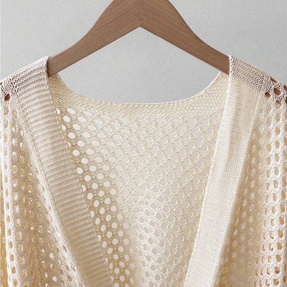 New Women' s Cream Open-Knit Tie-Front Sweater Cardigan- Small - Picture 4 of 6